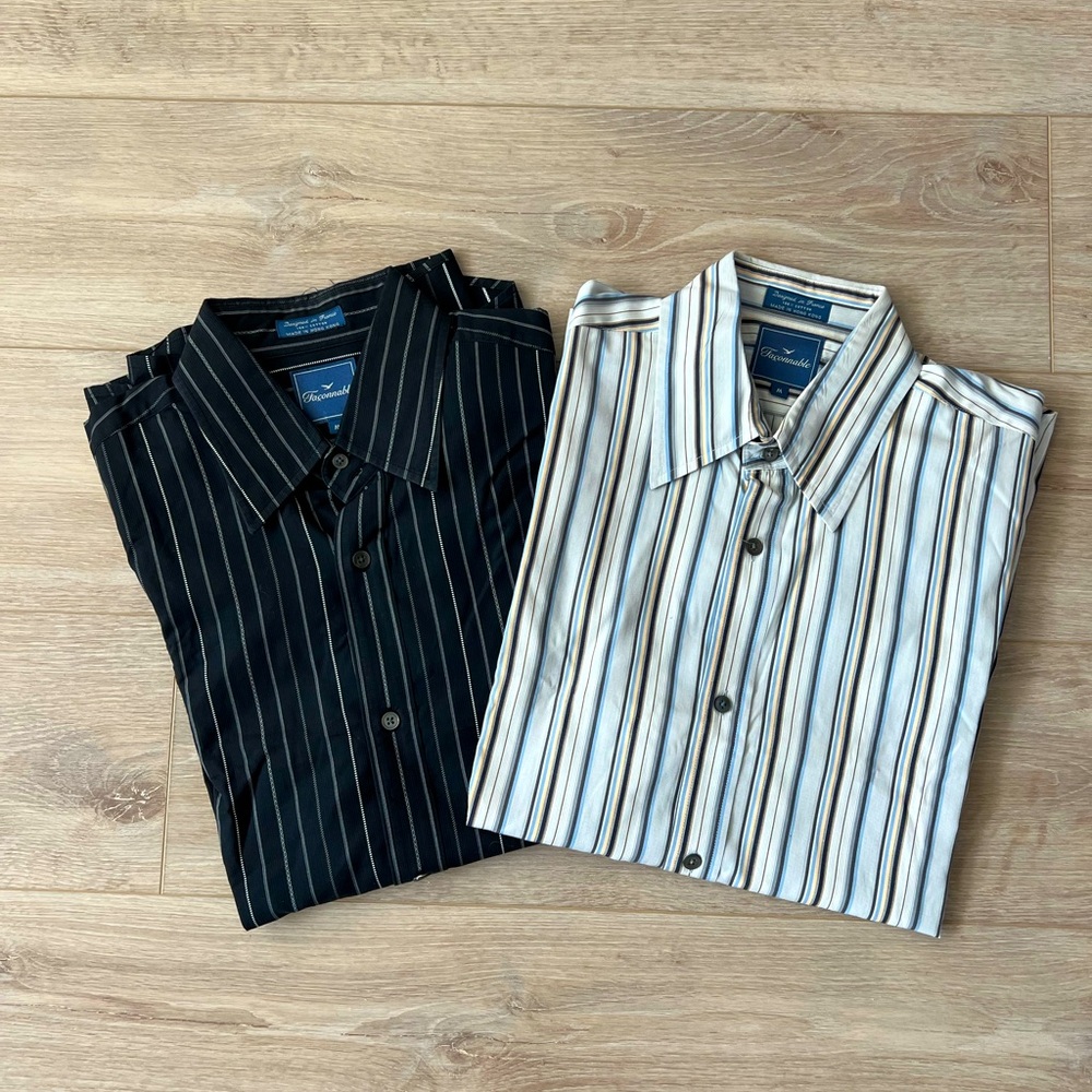 Men’s Faconnable Striped Button-Up | Size M | Black/White & White/Multi-color